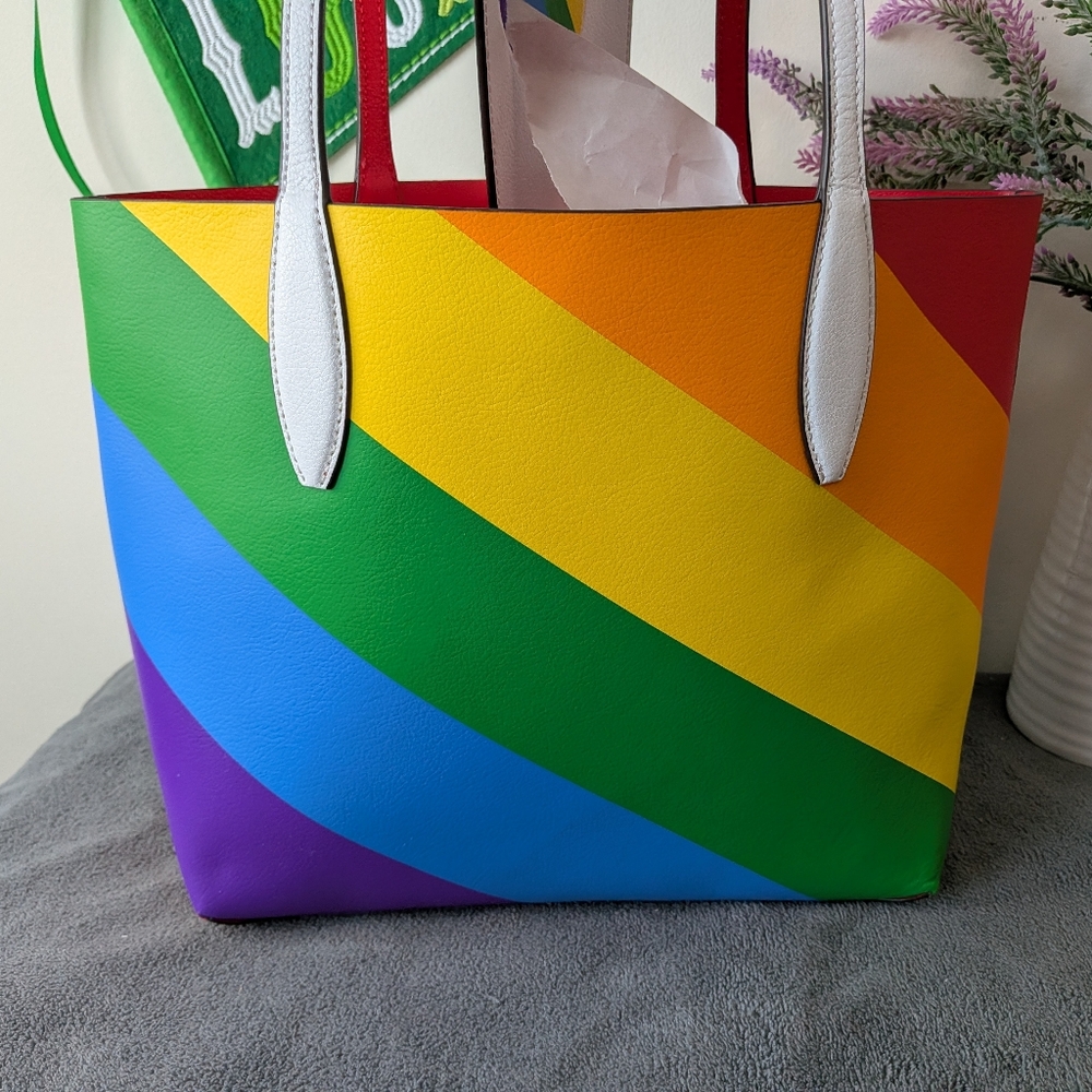 kate spade rainbow stripe tote with white wristlet - Picture 3 of 7